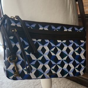 Fossil Blue and Brown Patterned Crossbody Bag